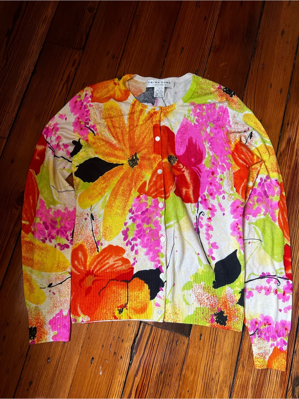 Trina Turk Floral Button Cardigan - Bright Multi size large